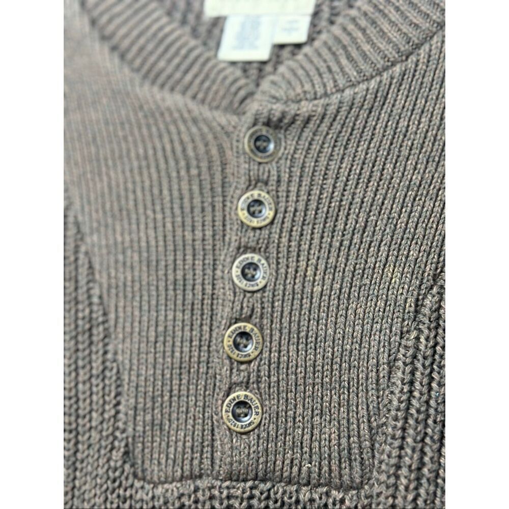 Vintage Eddie Bauer Army Green Cotton Knit Quarter Button Pullover Sweatshirt L - Picture 4 of 10
